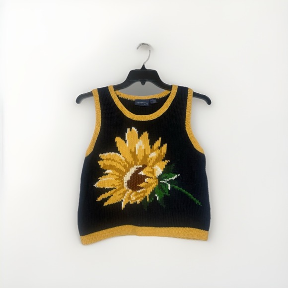 Liz Claiborne Sweaters - Vintage 90s Liz Claiborne Liz Sport Sunflower Sweater Vest M Cottagecore Floral